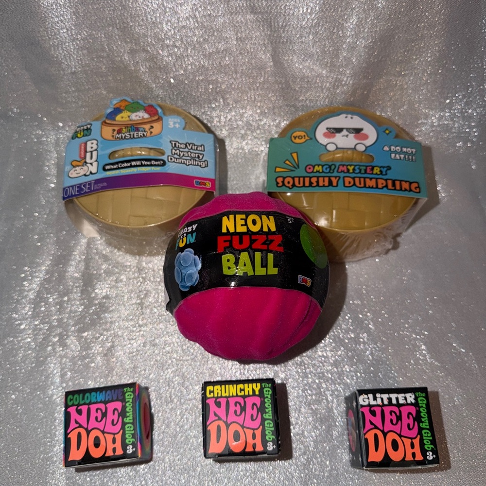 1 Crazy Fun & 1 OMG Mystery Dumpling with Pink Neon Fuzz Ball & 1 NeeDoh